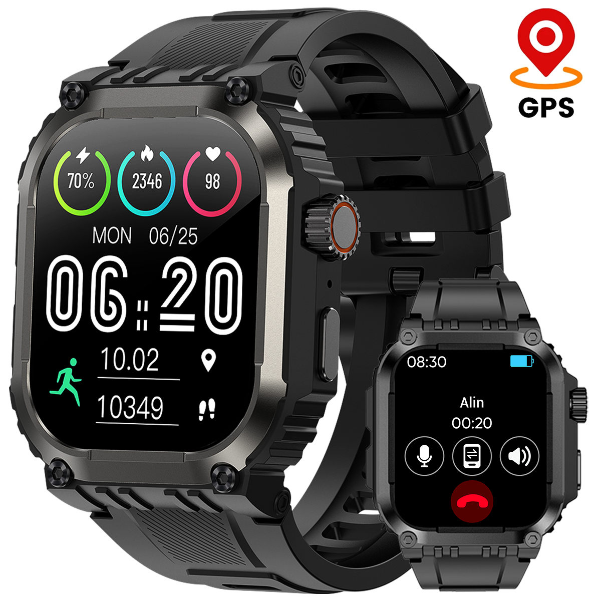 MiracoRun Military Smart Watches for Men with GPS, Rugged Smartwatch for iOS and Android Phone, 1.83-inch Touchscreen, 50 Days Long Battery Life - MiracoRun