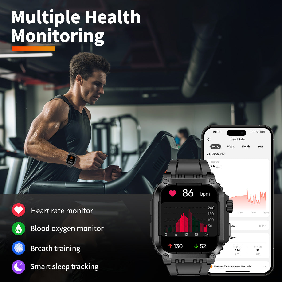 MiracoRun Military Smart Watches for Men with GPS, Rugged Smartwatch for iOS and Android Phone, 1.83-inch Touchscreen, 50 Days Long Battery Life - MiracoRun