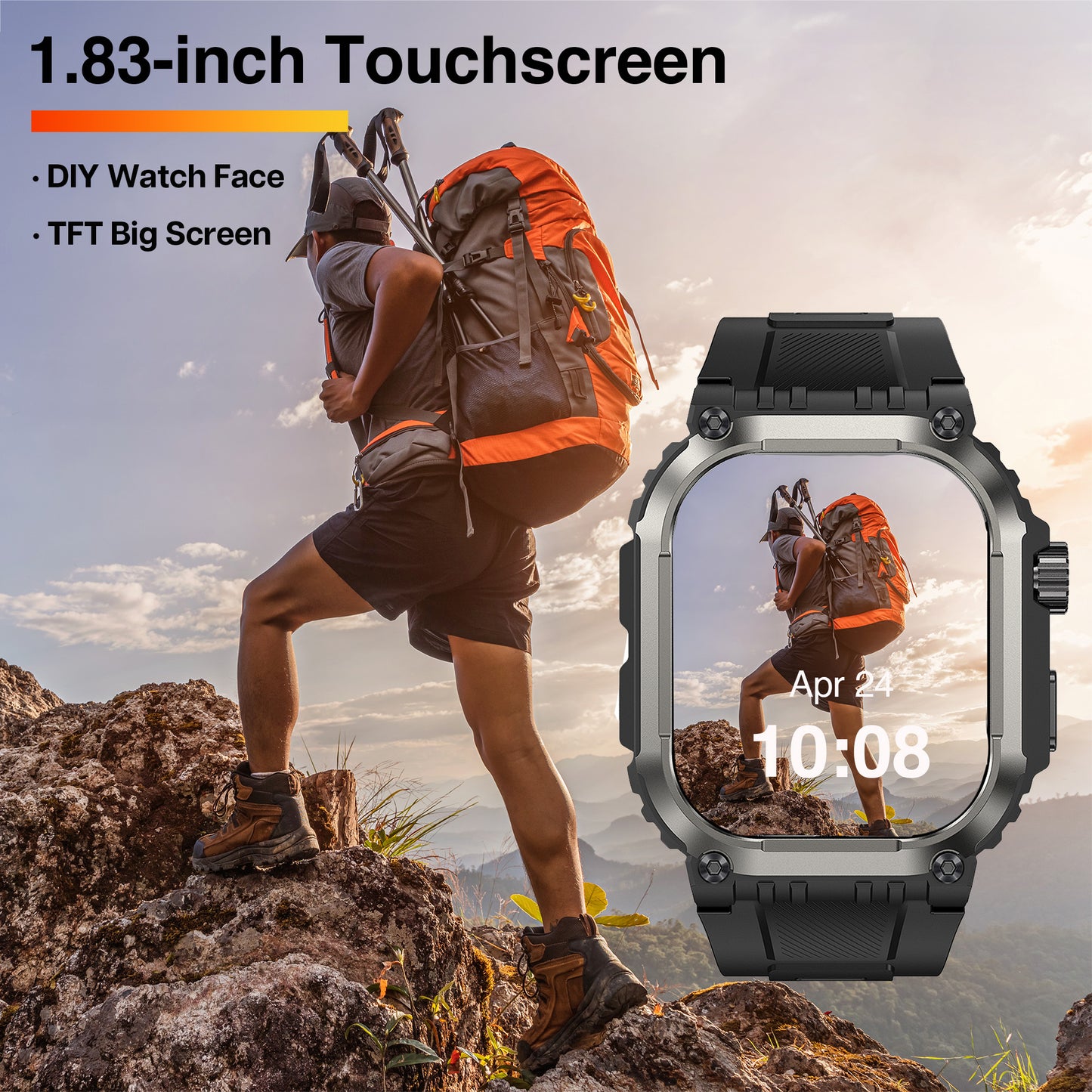 MiracoRun Military Smart Watches for Men with GPS, Rugged Smartwatch for iOS and Android Phone, 1.83-inch Touchscreen, 50 Days Long Battery Life - MiracoRun