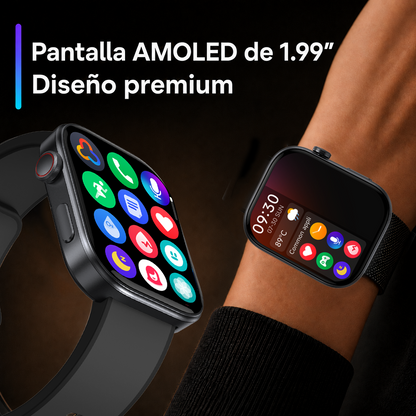 Smartwatch Hombre Mujer AMOLED 1.99'' Negro Con Llamadas Bluetooth, 100 Modos Deportivos, Monitor De Salud Y Resistencia Al Agua 3ATM