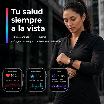 Smartwatch Hombre Mujer AMOLED 1.99'' Negro Con Llamadas Bluetooth, 100 Modos Deportivos, Monitor De Salud Y Resistencia Al Agua 3ATM