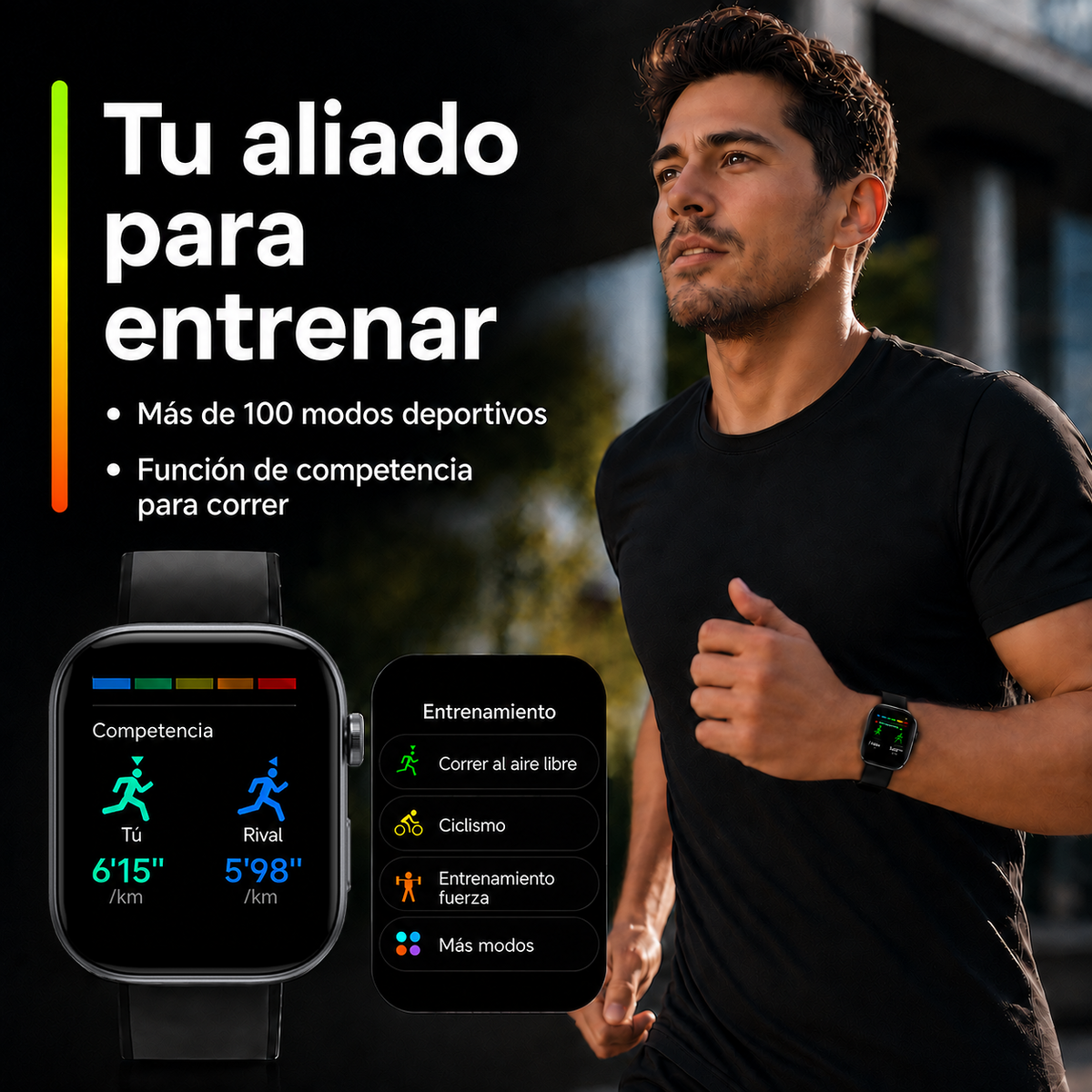 Smartwatch Hombre Mujer AMOLED 1.99'' Negro Con Llamadas Bluetooth, 100 Modos Deportivos, Monitor De Salud Y Resistencia Al Agua 3ATM