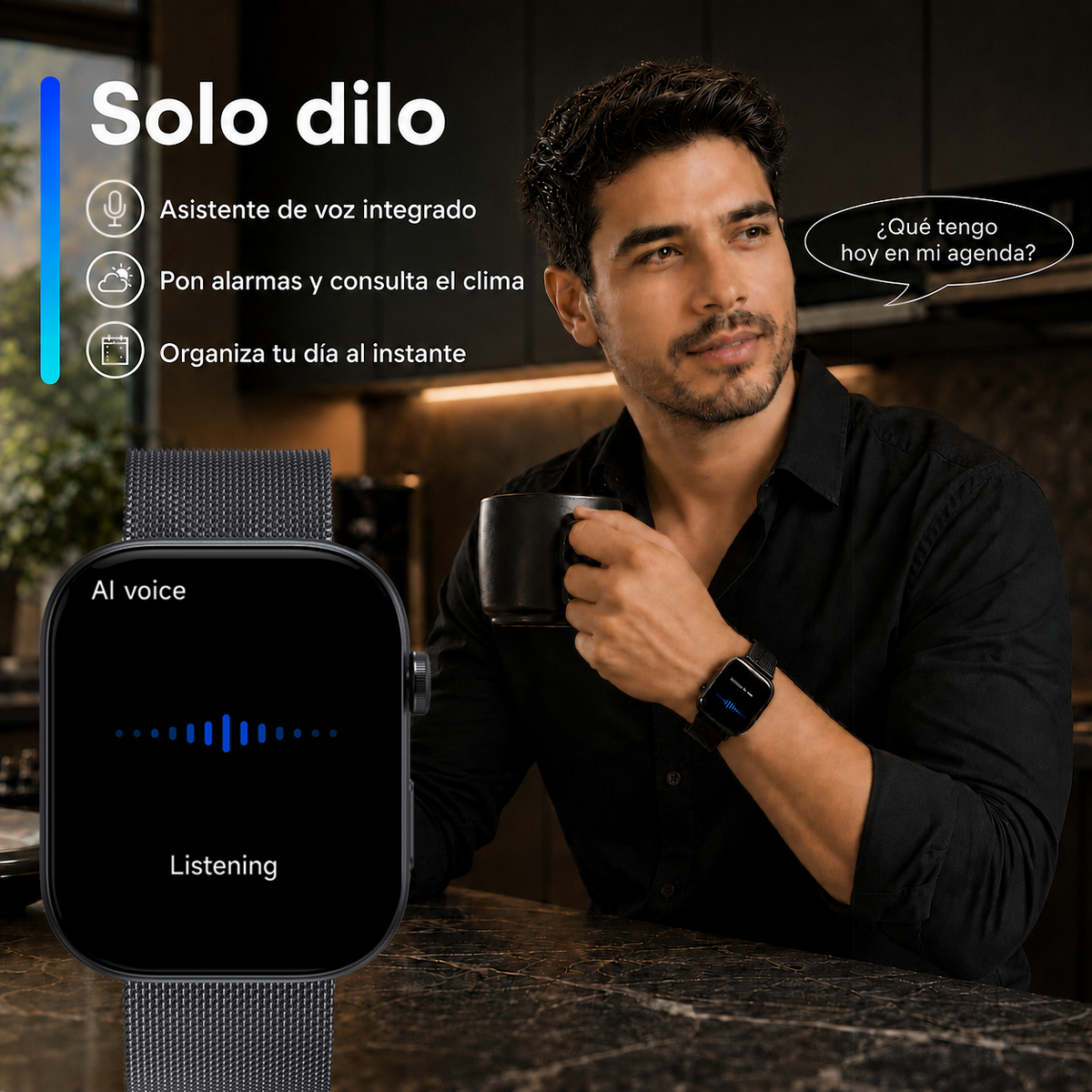 Smartwatch Hombre Mujer AMOLED 1.99'' Negro Con Llamadas Bluetooth, 100 Modos Deportivos, Monitor De Salud Y Resistencia Al Agua 3ATM