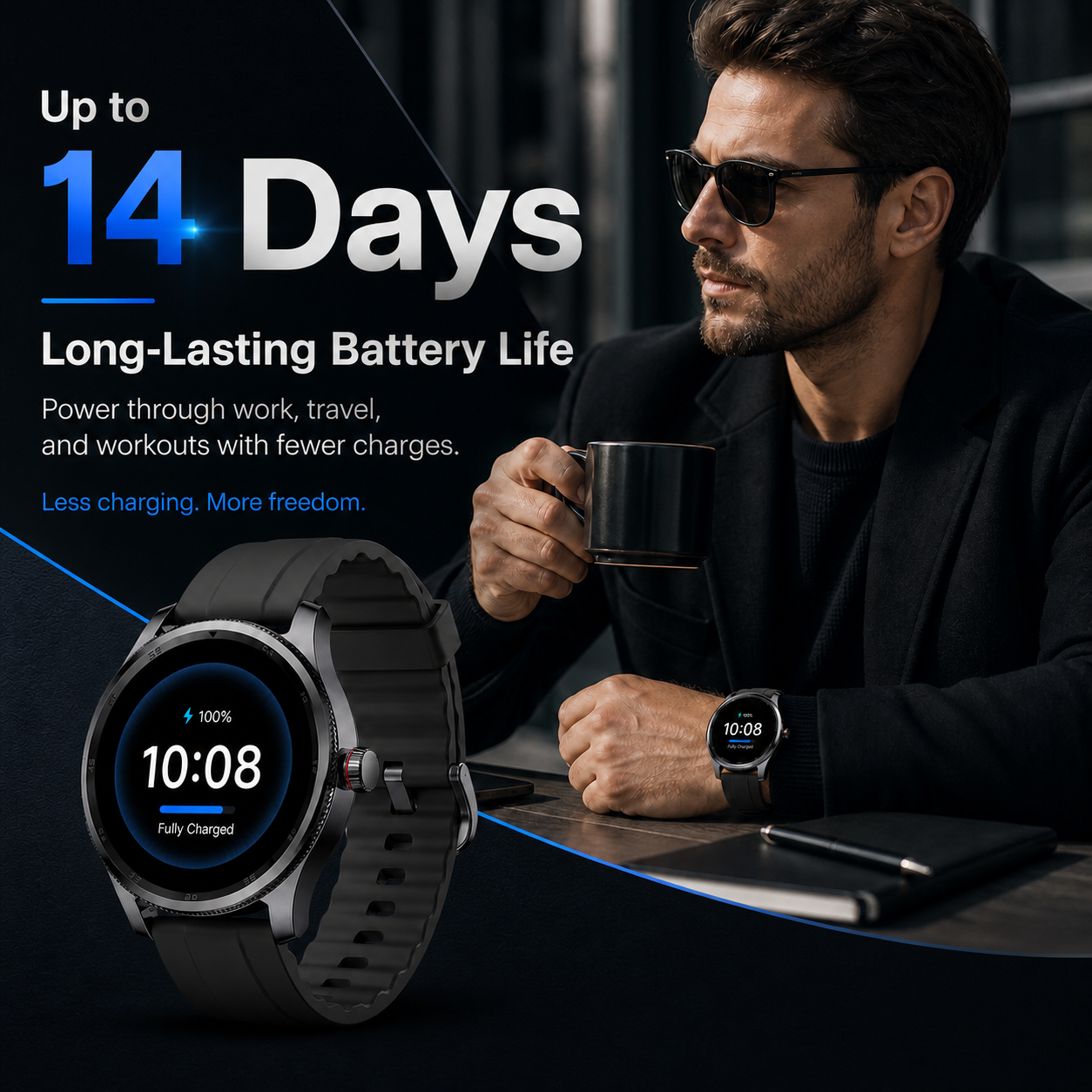 MiracoRun Smart Watch for iPhone & Android, Outdoor Fitness Watch with Bluetooth Phone Call & Texts, Alexa Built-in, 1.39" Round Touch Screen, 14 Days Battery Life - MiracoRun