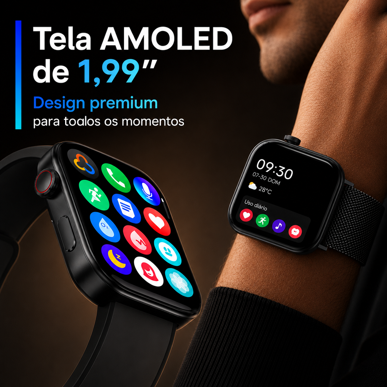 Smartwatch Hombre Mujer AMOLED 1.99'' Negro Con Llamadas Bluetooth, 100 Modos Deportivos, Monitor De Salud Y Resistencia Al Agua 3ATM - MiracoRun
