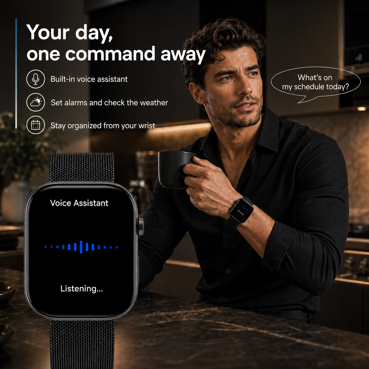 Smartwatch Hombre Mujer AMOLED 1.99'' Negro Con Llamadas Bluetooth, 100 Modos Deportivos, Monitor De Salud Y Resistencia Al Agua 3ATM