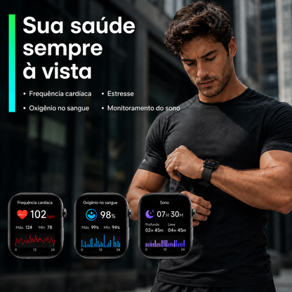 Smartwatch Hombre Mujer AMOLED 1.99'' Negro Con Llamadas Bluetooth, 100 Modos Deportivos, Monitor De Salud Y Resistencia Al Agua 3ATM - MiracoRun