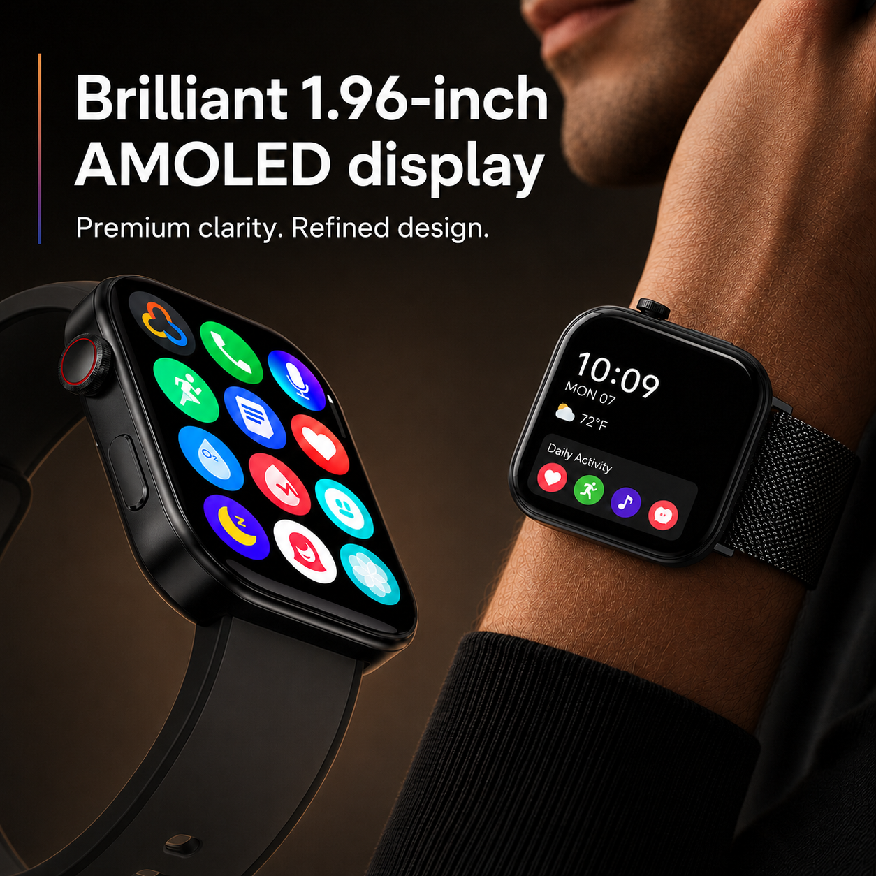 Smartwatch Hombre Mujer AMOLED 1.99'' Negro Con Llamadas Bluetooth, 100 Modos Deportivos, Monitor De Salud Y Resistencia Al Agua 3ATM