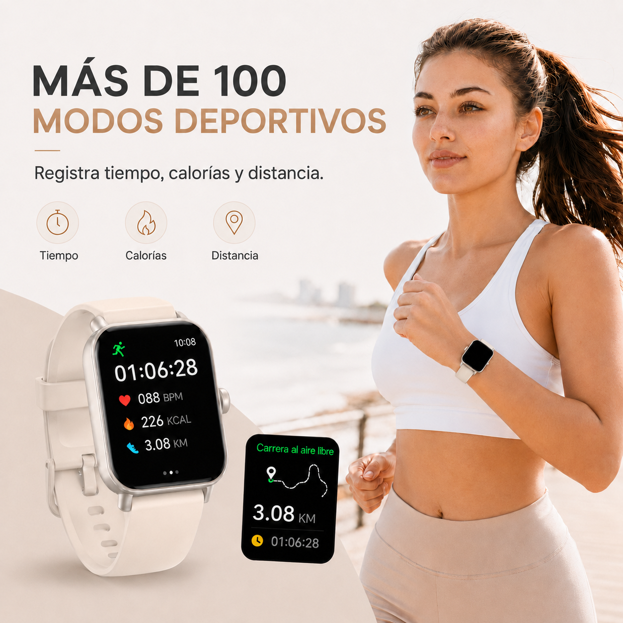 MiracoRun Women's Smartwatch 1.8” with Bluetooth Calling, IP68 Water Resistance, Health & Sleep Tracking, 100 Sports Modes, Compatible with Android & iPhone, 2 Interchangeable Straps