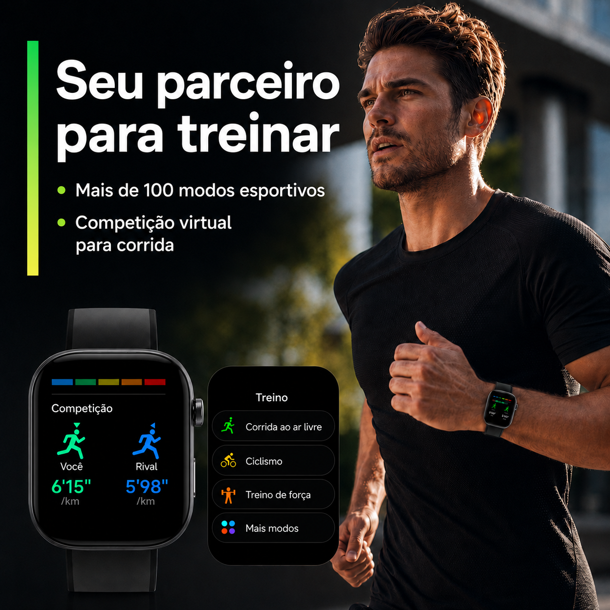 Smartwatch Hombre Mujer AMOLED 1.99'' Negro Con Llamadas Bluetooth, 100 Modos Deportivos, Monitor De Salud Y Resistencia Al Agua 3ATM - MiracoRun