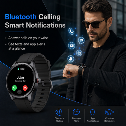 MiracoRun Smart Watch for iPhone & Android, Outdoor Fitness Watch with Bluetooth Phone Call & Texts, Alexa Built-in, 1.39" Round Touch Screen, 14 Days Battery Life - MiracoRun