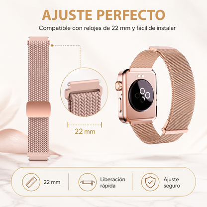 MiracoRun 22mm Smartwatch Straps 2 in 1 Milanese and Braided Elastic Compatible Universal Connector – Black - MiracoRun