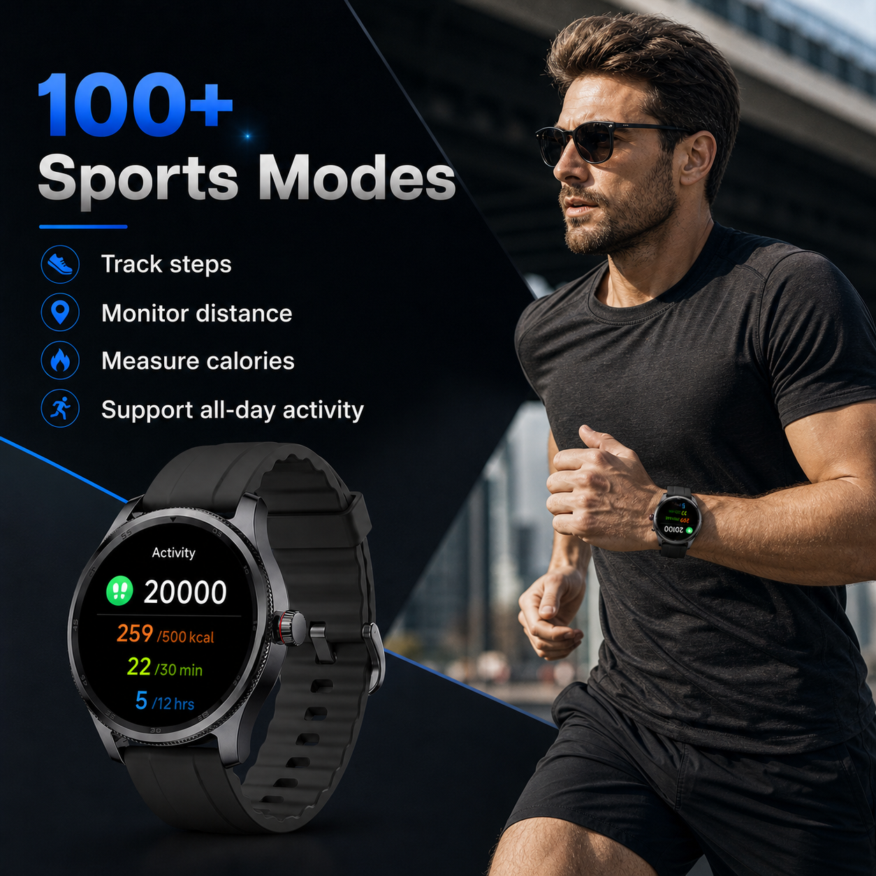 MiracoRun Smart Watch for iPhone & Android, Outdoor Fitness Watch with Bluetooth Phone Call & Texts, Alexa Built-in, 1.39" Round Touch Screen, 14 Days Battery Life - MiracoRun