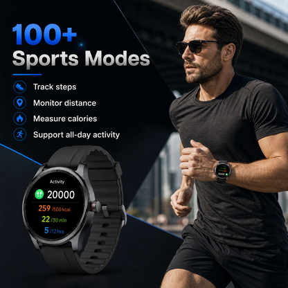 MiracoRun Smart Watch for iPhone & Android, Outdoor Fitness Watch with Bluetooth Phone Call & Texts, Alexa Built-in, 1.39" Round Touch Screen, 14 Days Battery Life - MiracoRun