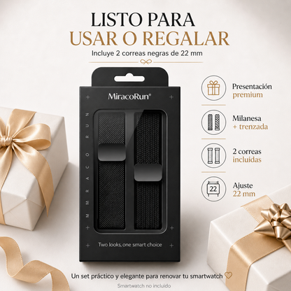 Correas Para Smartwatch Huawei Watch GT 4/3/2 46mm Y Amazfit GTR 4/3/2, 22mm, Milanesa Rosa Dorado Y Nylon Trenzado Rosa Beige, 2 Piezas MiracoRun - MiracoRun