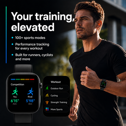 Smartwatch Hombre Mujer AMOLED 1.99'' Negro Con Llamadas Bluetooth, 100 Modos Deportivos, Monitor De Salud Y Resistencia Al Agua 3ATM