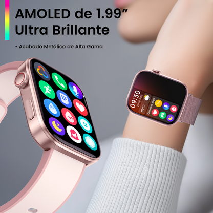 Smartwatch Hombre Mujer AMOLED 1.99'' Negro Con Llamadas Bluetooth, 100 Modos Deportivos, Monitor De Salud Y Resistencia Al Agua 3ATM