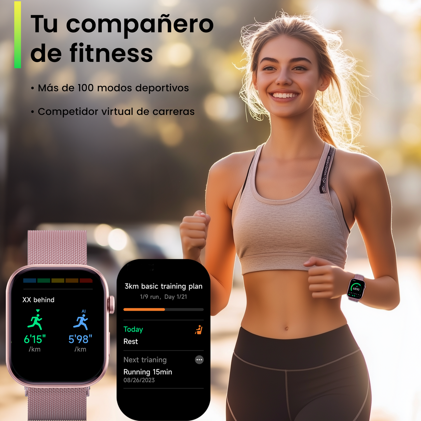 Smartwatch Hombre Mujer AMOLED 1.99'' Negro Con Llamadas Bluetooth, 100 Modos Deportivos, Monitor De Salud Y Resistencia Al Agua 3ATM