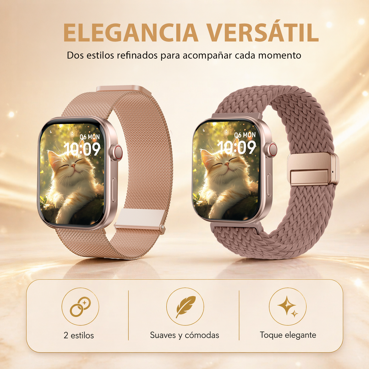 MiracoRun 22mm Smartwatch Straps 2 in 1 Milanese and Braided Elastic Compatible Universal Connector – Black - MiracoRun