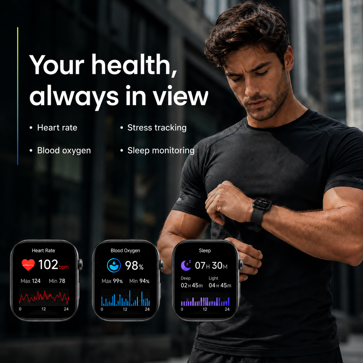 Smartwatch Hombre Mujer AMOLED 1.99'' Negro Con Llamadas Bluetooth, 100 Modos Deportivos, Monitor De Salud Y Resistencia Al Agua 3ATM