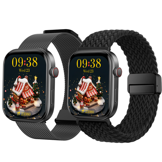 MiracoRun 22mm Smartwatch Straps 2 in 1 Milanese and Braided Elastic Compatible Universal Connector – Black