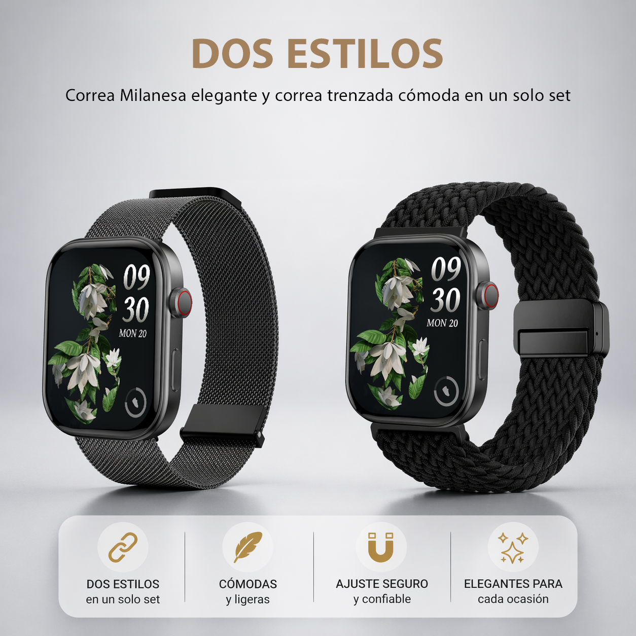 MiracoRun 22mm Smartwatch Straps 2 in 1 Milanese and Braided Elastic Compatible Universal Connector – Black - MiracoRun