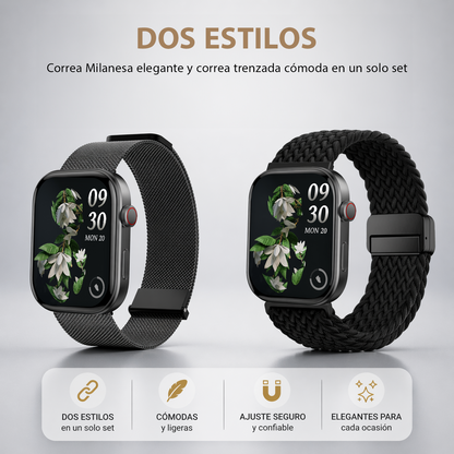 MiracoRun 22mm Smartwatch Straps 2 in 1 Milanese and Braided Elastic Compatible Universal Connector – Black - MiracoRun