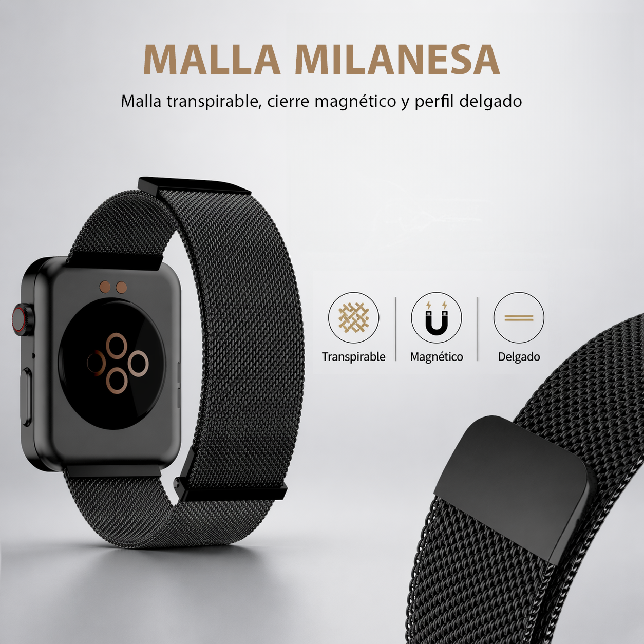 MiracoRun 22mm Smartwatch Straps 2 in 1 Milanese and Braided Elastic Compatible Universal Connector – Black - MiracoRun