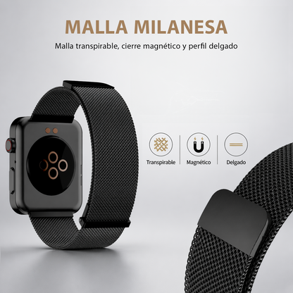 MiracoRun 22mm Smartwatch Straps 2 in 1 Milanese and Braided Elastic Compatible Universal Connector – Black - MiracoRun