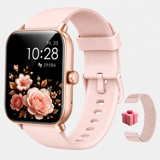 MiracoRun Women's Smartwatch with Alexa, 1.85" Display, Bluetooth Calling, IP68 Water Resistant, Compatible with Android and iPhone, 24-Hour Health and Sleep Monitor, 2 Interchangeable Straps - MiracoRun