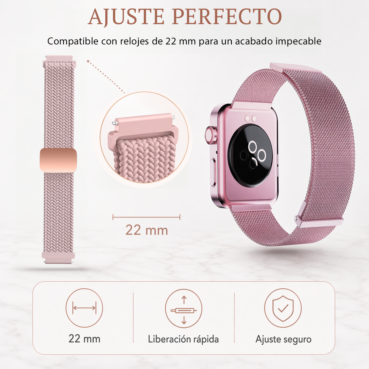 MiracoRun 22mm Smartwatch Straps 2 in 1 Milanese and Braided Elastic Compatible Universal Connector – Black - MiracoRun